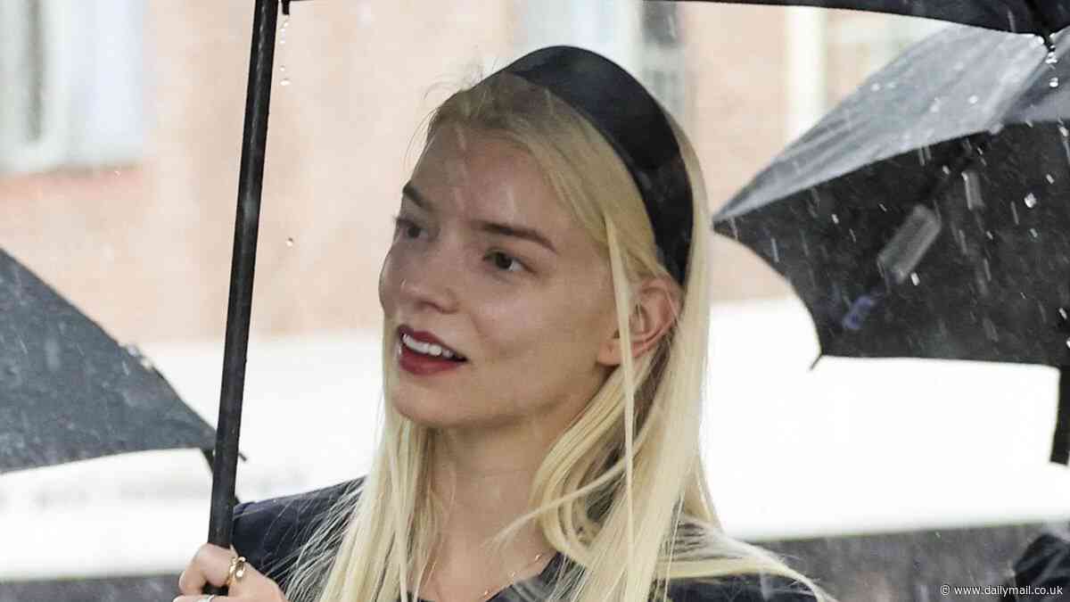 Furiosa: A Mad Max Saga star Anya Taylor-Joy cuts an elegant figure as she heads out in the pouring rain in Sydney and poses for selfies with fans