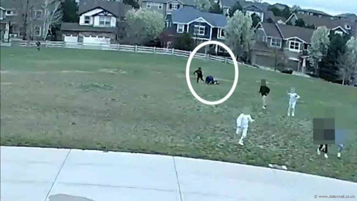 Moment terrified elementary school children flee as deranged man dries to grab them in an open field