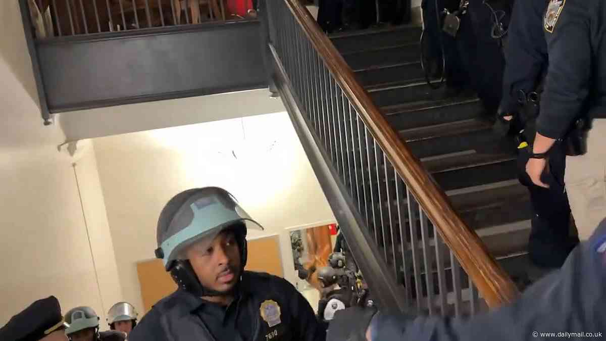 Fury as shocking footage shows inside the trashed Columbia University hall that was occupied by pro-Palestine protesters after riot cops raided it and huge encampment, arresting 100: College begs police to stay on campus for THREE WEEKS until end of term