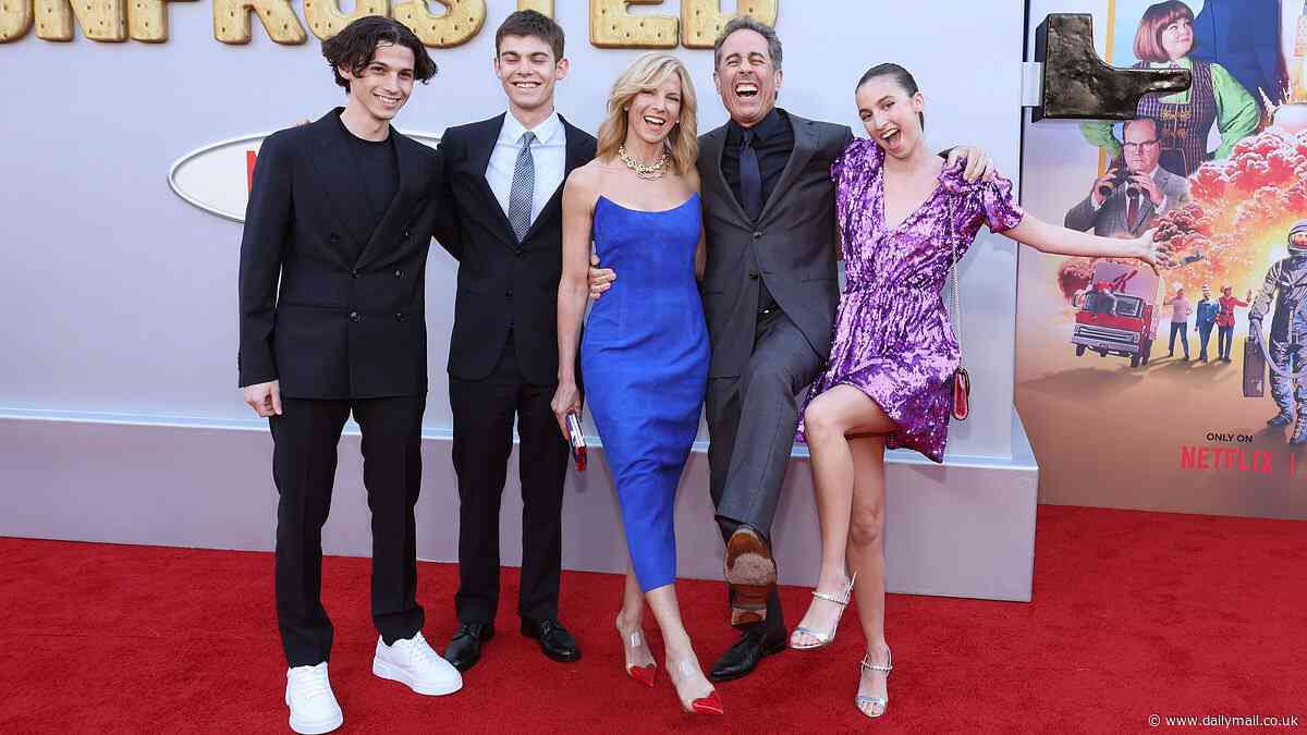 Jerry Seinfeld is joined by his wife Jessica and kids at the premiere of his featured directorial debut Unfrosted in Hollywood... after sparking fears for his health