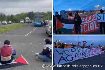 Protestors block entrance to BAE Systems in Samlesbury