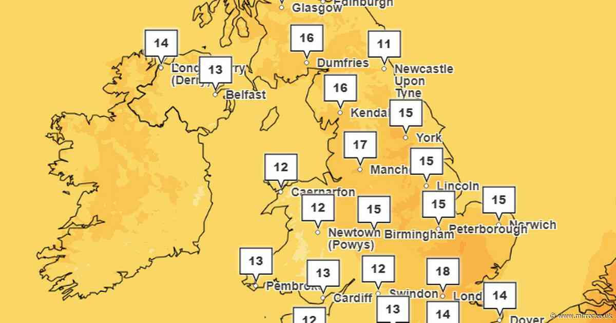 UK weather: Met Office map shows exactly where will sizzle in 18C highs - while other areas see downpours