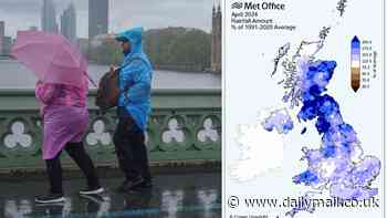 April was the sixth wettest on RECORD in Britain - with 55% more rainfall than average, Met Office reveals