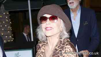 Jane Fonda, 86, exudes glamour in leopard print coat and stylish hat as she steps out for dinner in Beverly Hills