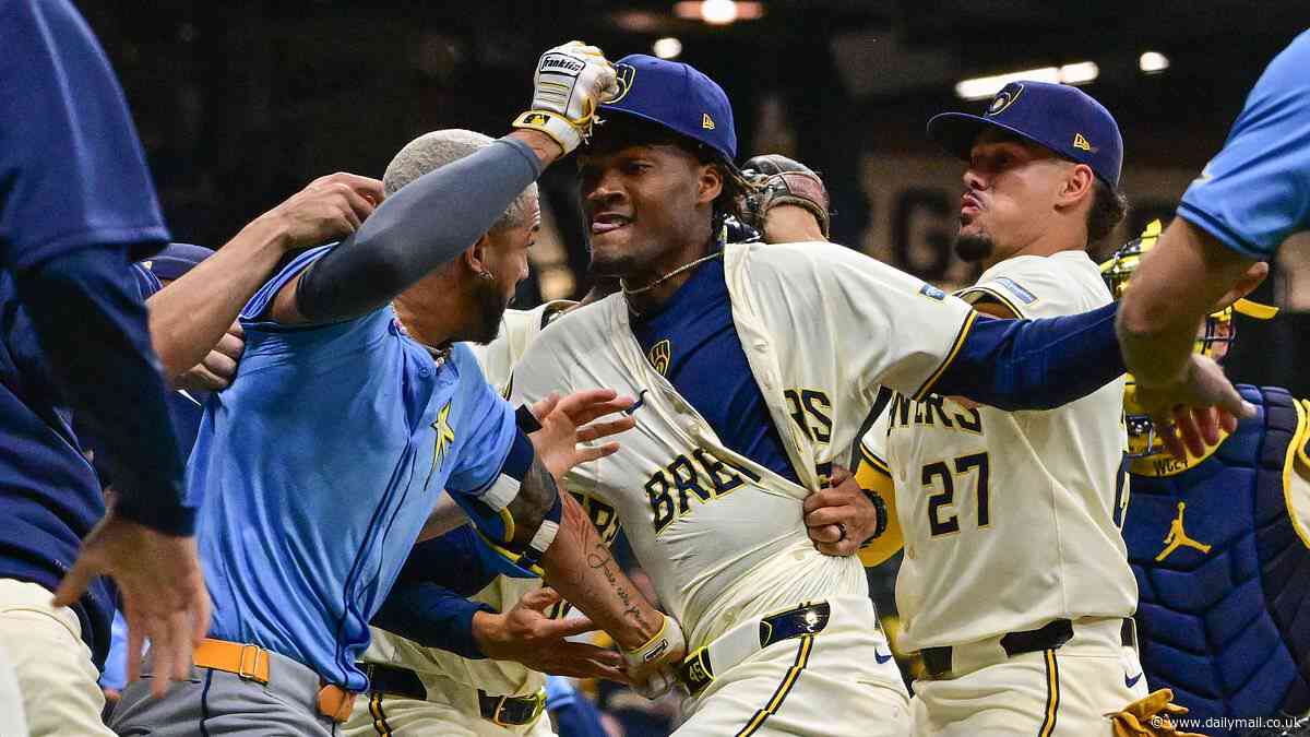Chaotic brawl breaks out in Brewers' win over the Rays as Milwaukee clear benches for THIRD time this season