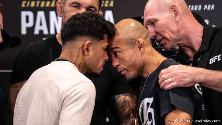 Video: Jose Aldo gets heated in faceoff with Jonathan Martinez ahead of UFC 301 return