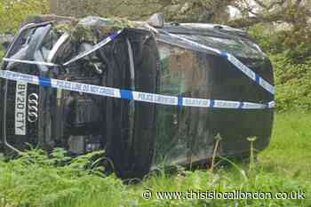 Stites Hill Road Old Coulsdon crash flips over car 