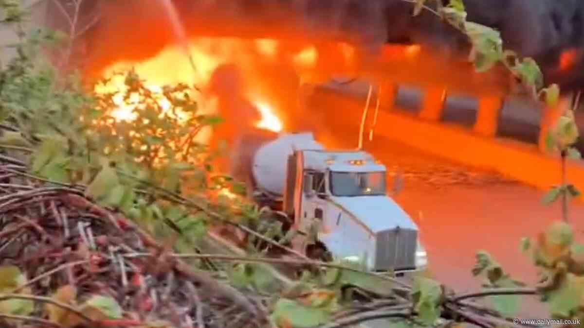Terrifying moment tanker truck on I-95 in Norwalk, Connecticut, explodes after smashing into tractor-trailer while carrying thousands of gallons of gasoline