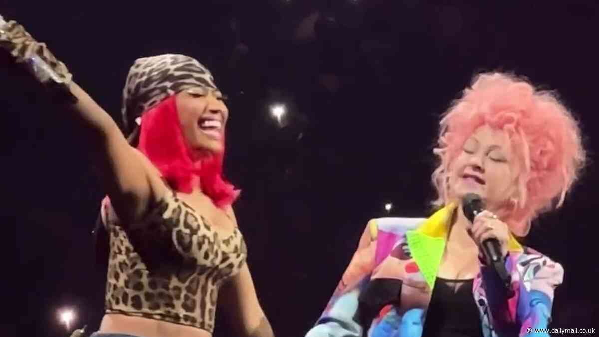 Nicki Minaj surprises Barbz as she brings out Cyndi Lauper to perform Pink Friday Girls in Brooklyn