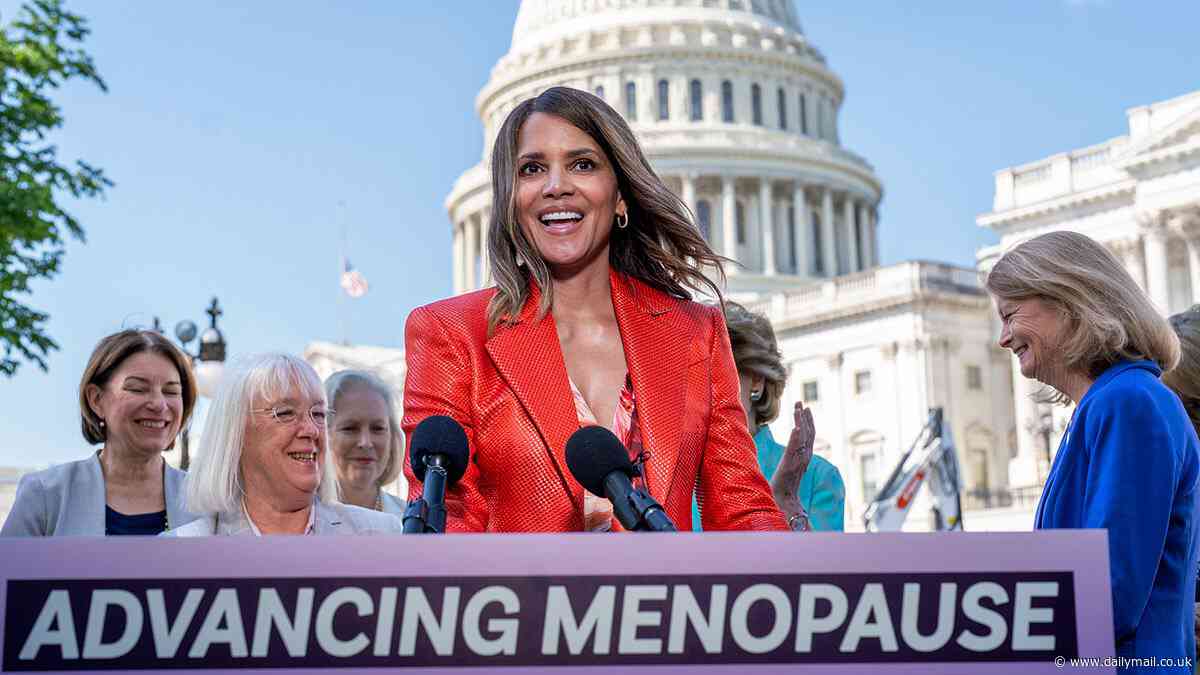Halle Berry, 57, screams 'I'm in menopause!' on steps of US Capitol at rally to raise 'awareness' about the big change