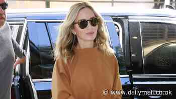 Emily Blunt is effortlessly fashionable in brown sweatsuit and white sneakers as she steps out in New York City ahead of The Fall Guy release