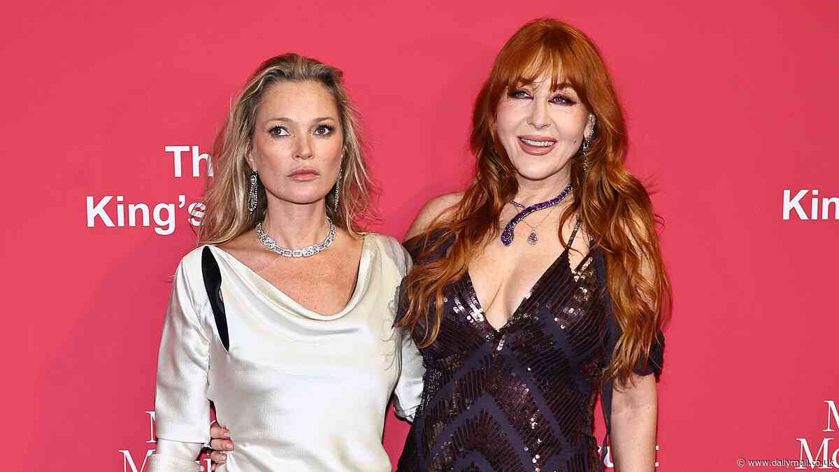 Kate Moss, 50, stuns in a shimmering silver gown as she joins close friend Charlotte Tilbury at the star-studded King's Trust Global Gala in New York City