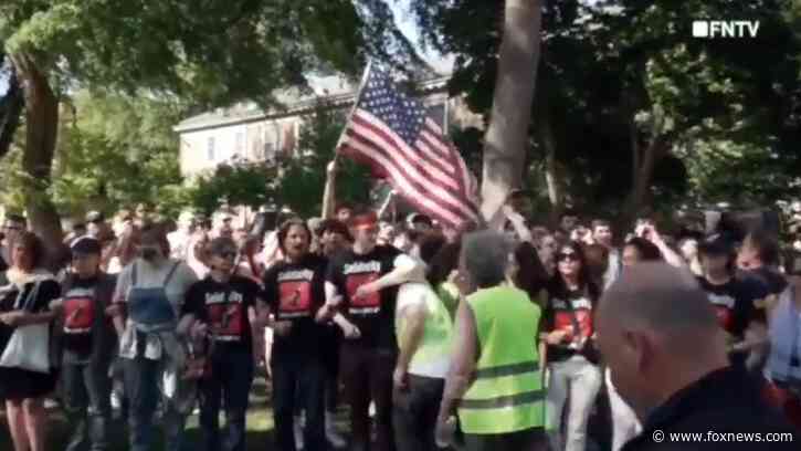 Rutgers students counter anti-Israel agitators on campus by waving American flag, chanting 'USA! USA!'