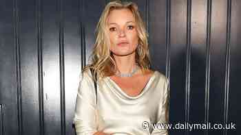 Kate Moss, 50, goes braless in a silky silver gown and black tie belt at the King's Trust Global Gala in NYC