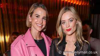Vogue Williams turns heads in a pink leather jacket as she joins a glamorous Laura Whitmore and Frankie Bridge at a party in London