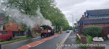 Steam roller seen in Grandstand Road, Hereford this evening