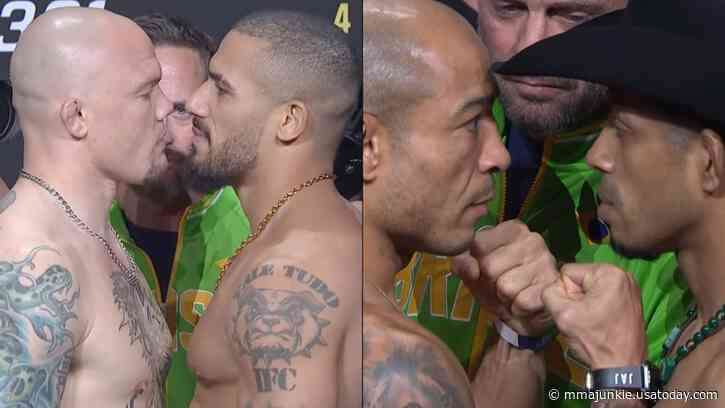 Video: UFC 301 ceremonial weigh-in faceoffs with title fight headliner, Jose Aldo's return, more