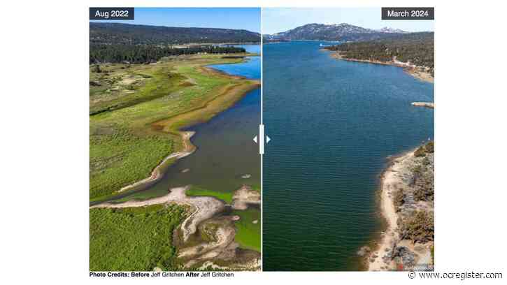 Big Bear Lake before and after a 15-foot increase in water depth thanks to winter storms