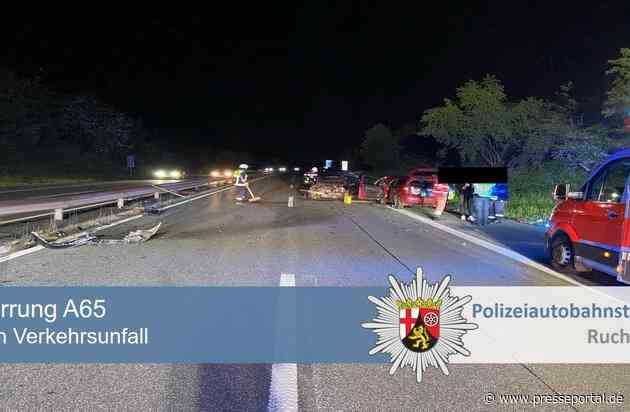 POL-PDNW: Polizeiautobahnstation Ruchheim - Verkehrsunfall auf der A65 Richtung Ludwigshafen bei Dannstadt-Schauernheim. Kurzzeitige Vollsperrung