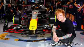 Ed Sheeran cuts a casual figure as he pays a visit to the Oracle Red Bull Racing garage ahead of the F1 Grand Prix of Miami