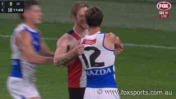 ‘Cue the boos!’ Roos skipper gets in the face of Saints rival after brutal bump ban