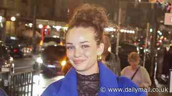 Abbie Chatfield dons a chic blue coat as she steps out for Joel Creasy's comedy show at Enmore Theatre