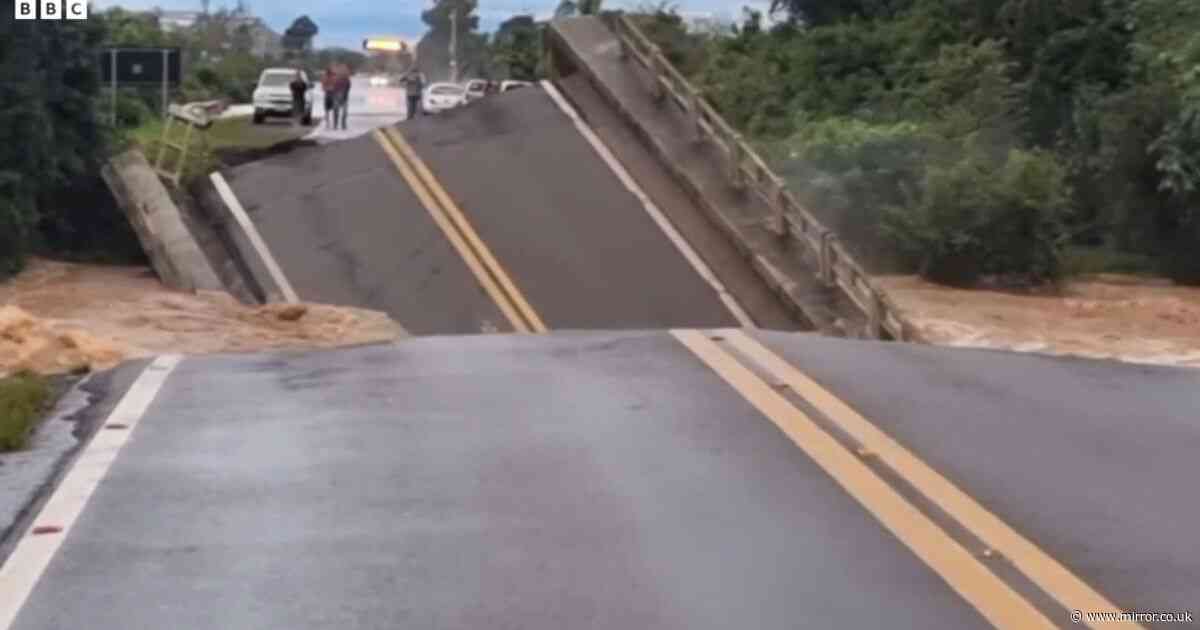 Moment road bridge collapses amid raging floods that have killed dozens in Brazil