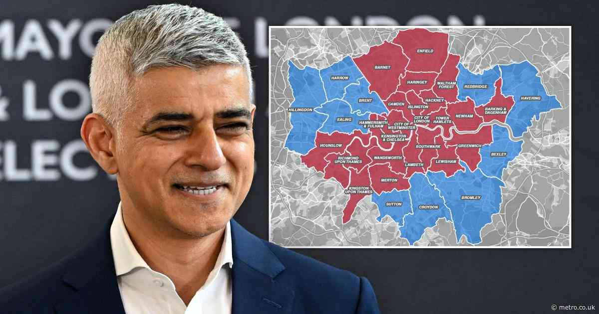 Map reveals how London voted in mayoral race as Sadiq Khan takes third win