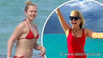 Christie Brinkley's look-alike daughter Sailor Brinkley Cook, 25, wows in tiny red bikini on the beach in Miami... after the legendary model rocked red one-piece on her 70th birthday
