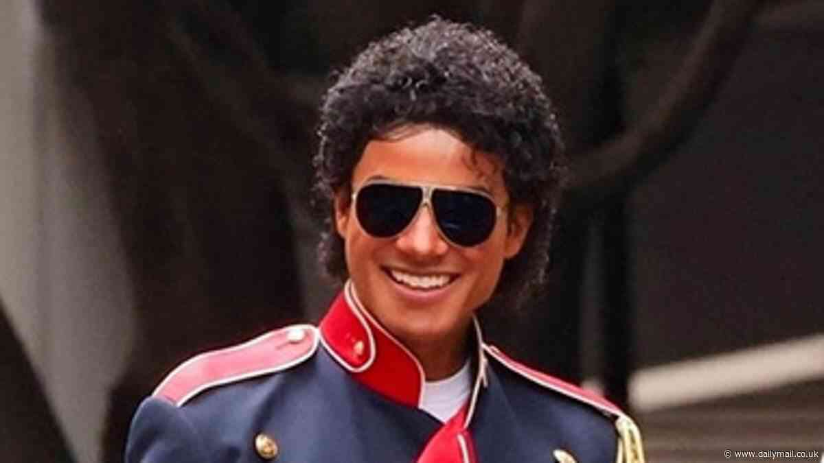 Jaafar Jackson transforms into his late uncle Michael Jackson and sports King of Pop's trademark military jacket while filming on set of upcoming biopic in downtown LA