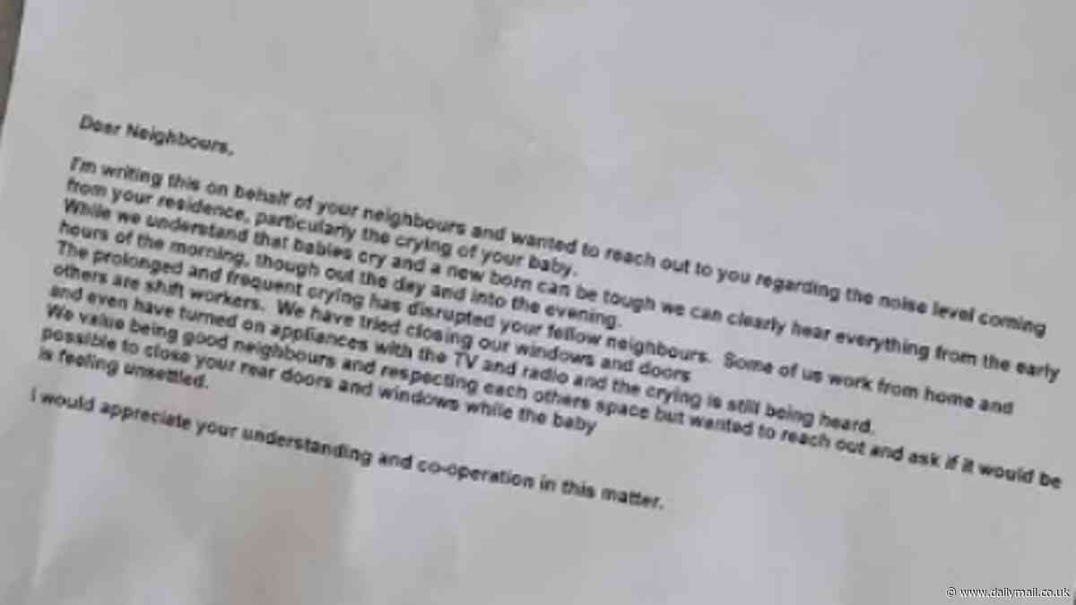 Queensland mum stunned by angry neighbour's 'unreasonable' note about crying baby