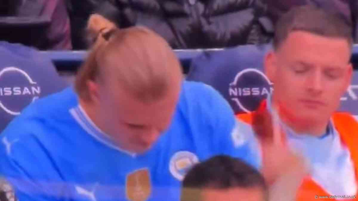 Erling Haaland expresses his frustration at being substituted despite scoring four goals in Manchester City's win against Wolves