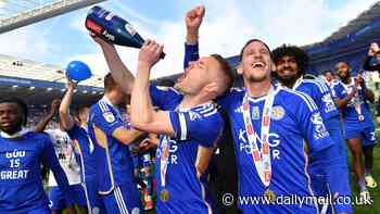 It's not quite vodka Red Bull! Jamie Vardy chugs champagne as Leicester celebrate title success... after the evergreen striker detailed his unconventional diet
