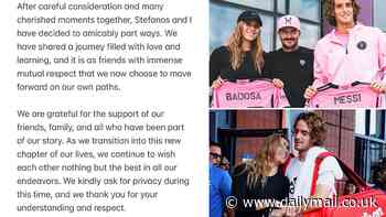 Tennis power couple Stefanos Tsitsipas and Paula Badosa announce split in statement confirming they 'amicably parted ways' as joint Instagram account with 87,000 followers is taken down just minutes later