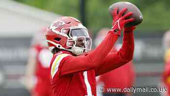 Chiefs rookie Xavier Worthy DROPS easy catch in his first practice as fans joke he'll 'fit right in' after troubles last season