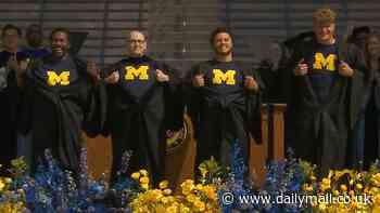 Michigan brings out JJ McCarthy, Blake Corum and Desmond Howard as special guests at school's commencement ceremony as speaker says they 'missed' alum Tom Brady