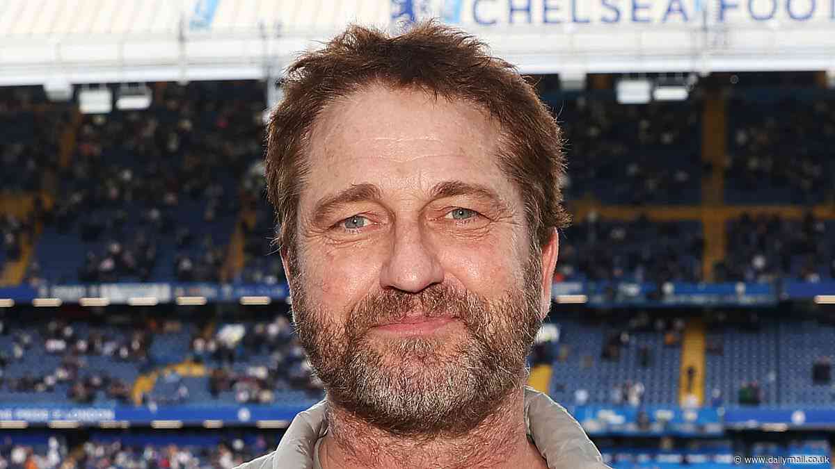 Gerard Butler appears in high spirits as he watches Chelsea FC thrash West Ham 5-0 at Stamford Bridge