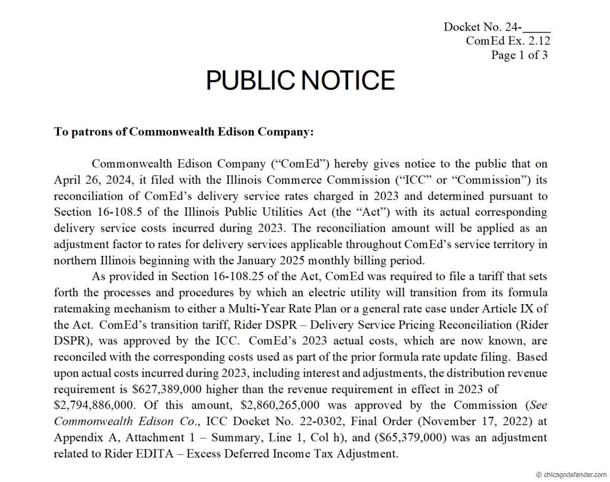 PUBLIC NOTICE: To Patrons of Commonwealth Edison Company