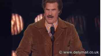 Will Ferrell brings out his Ron Burgundy character from Anchorman as he salutes 'sexy man' Tom Brady during live roast on Netflix