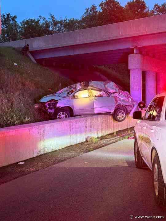 1 hurt in crash that left SUV mangled near I-69 overpass