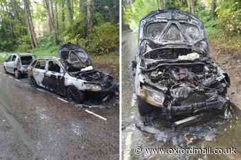 Cars badly fire damaged near Oxfordshire university village