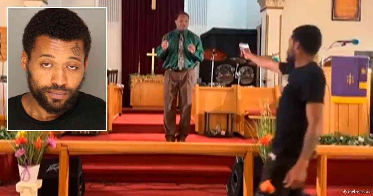 Moment deacon tackles gunman trying to shoot pastor during live sermon