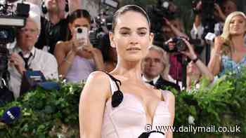 Met Gala 2024: Lily James exudes elegance in a plunging pale pink gown and dramatic train as she stuns on the star-studded carpet