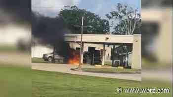 Photos: Car caught fire while in ATM lane, bank building saved by firefighters