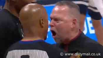 Watch furious Nuggets coach Michael Malone SCREAM in referee's face as defending NBA champions fall in playoffs to the Timberwolves again