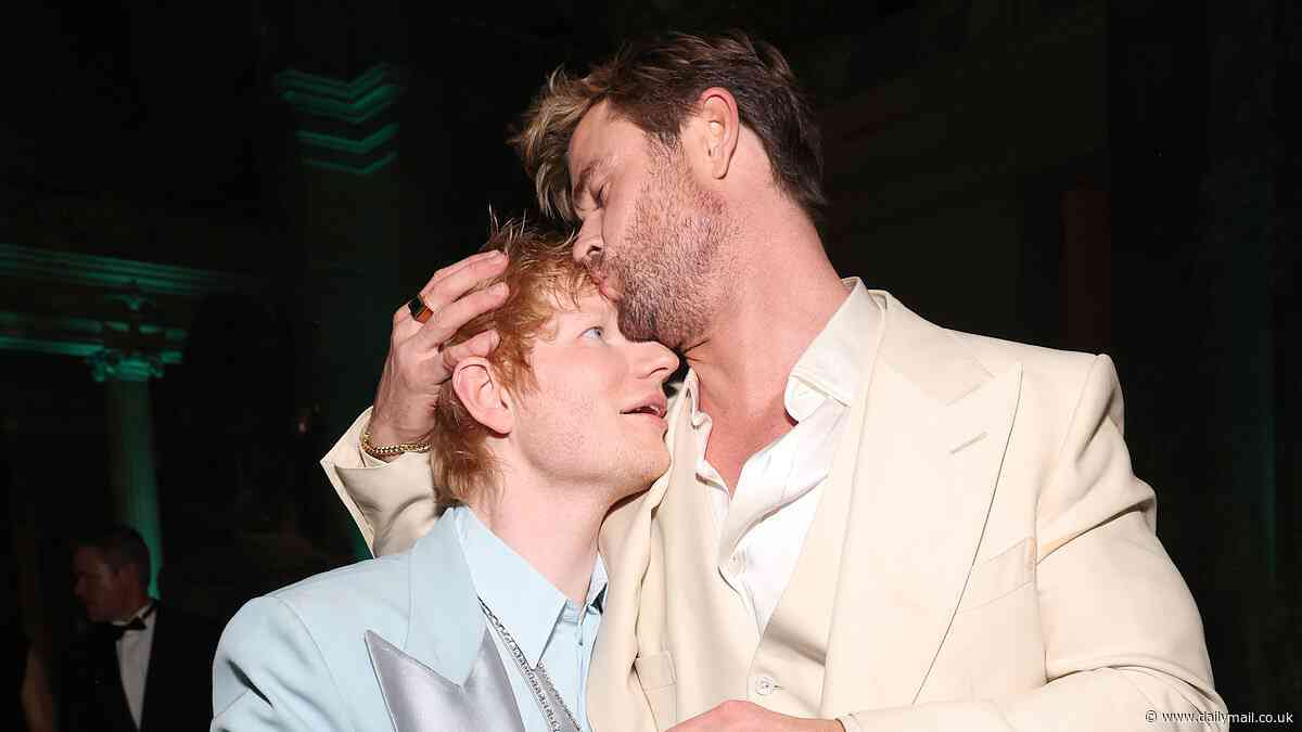 Chris Hemsworth places a passionate kiss on longtime friend Ed Sheeran's forehead as Thor star makes his Met Gala debut