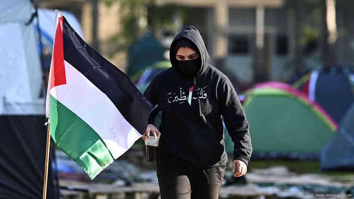 Cambridge students sing 'genocidal' chant 'from river to the sea, Palestine will be free' at their 'liberated zone' encampment ahead of rally