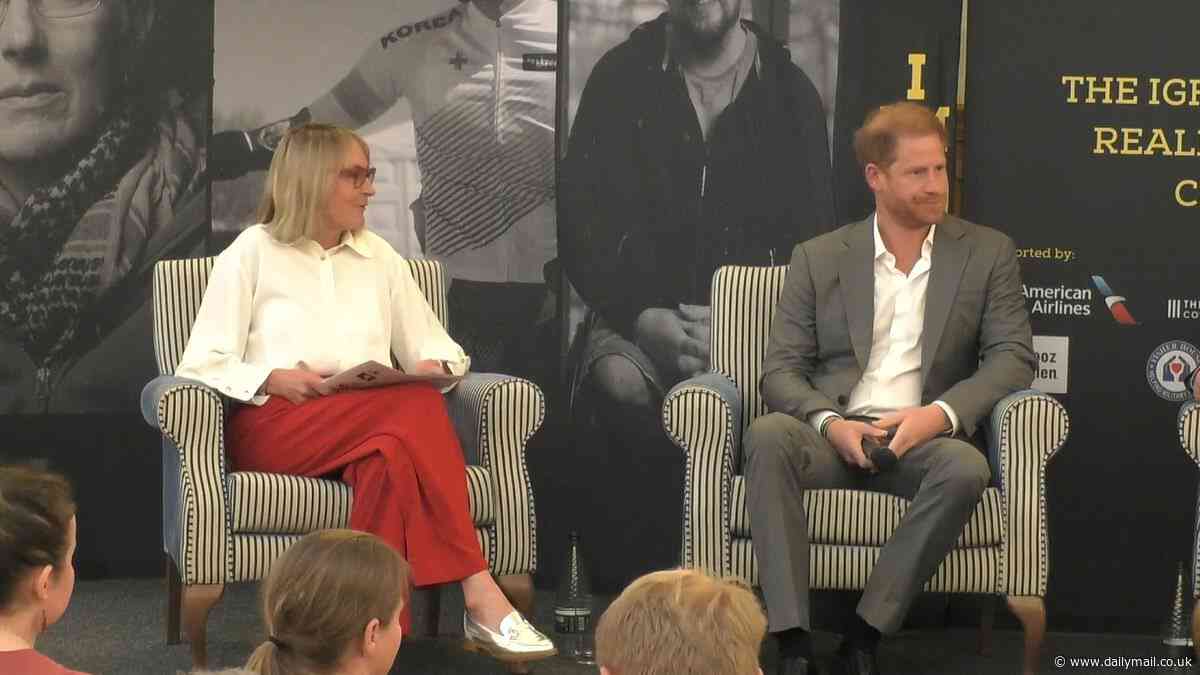 Prince Harry WON'T meet Charles on whistle-stop UK trip due to King's 'full programme' but says 'I hope to see him soon' as he hosts Invictus Games event in London