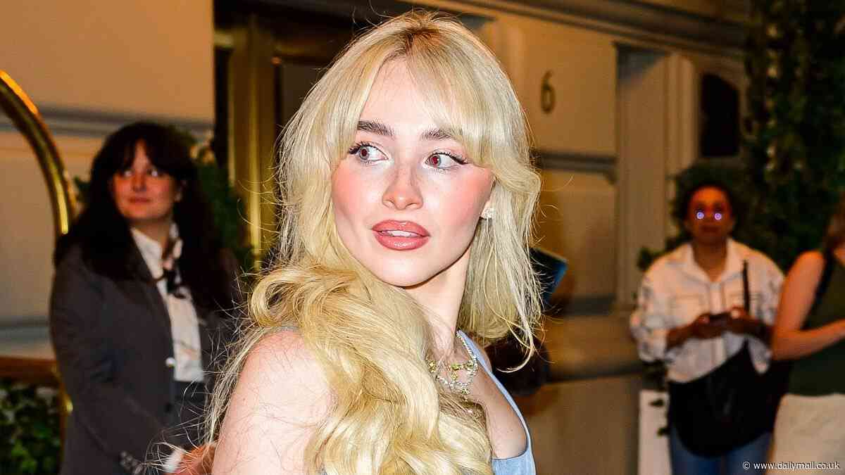 Sabrina Carpenter puts on a leggy display in a blue mini dress as she heads to Met Gala after party solo - following red carpet debut with boyfriend Barry Keoghan