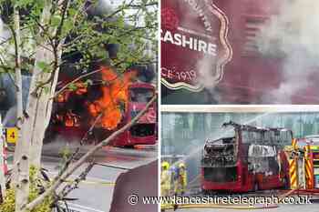 Blackburn bus station: Dramatic moment bus catches fire